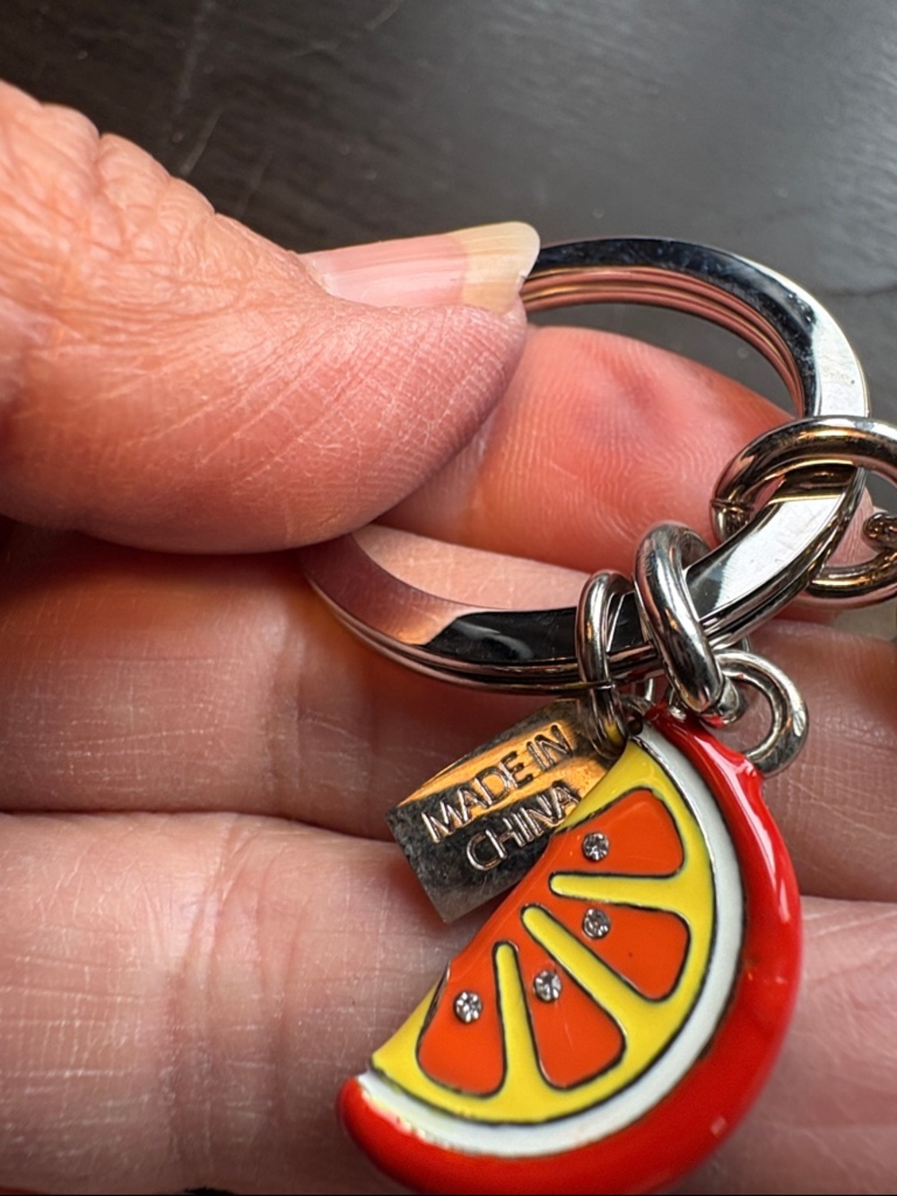 Coach Pink Strawberry & Orange Slice Enamel Charm Key Ring - Picture 3 of 6